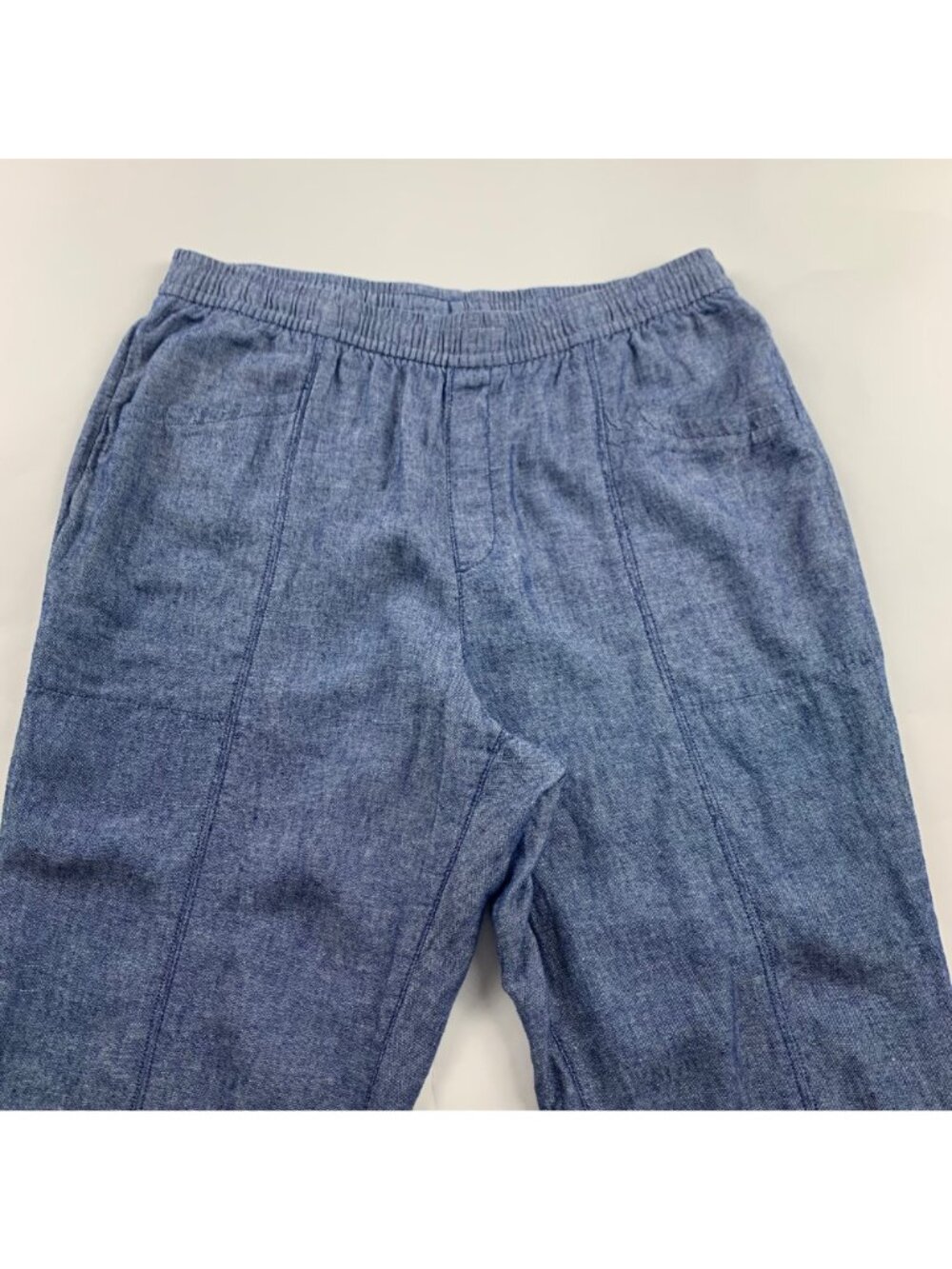 Old Navy Blue Chambray Linen Blend High Rise Slim Leg Ankle Pant L - Picture 2 of 8